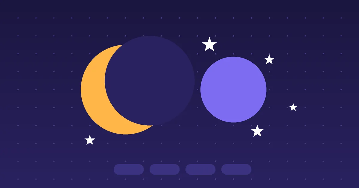 A crescent moon, stars and overlapping circles on a deep indigo background