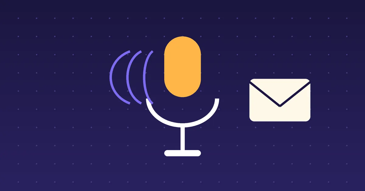 A microphone beside an envelope on a deep indigo background
