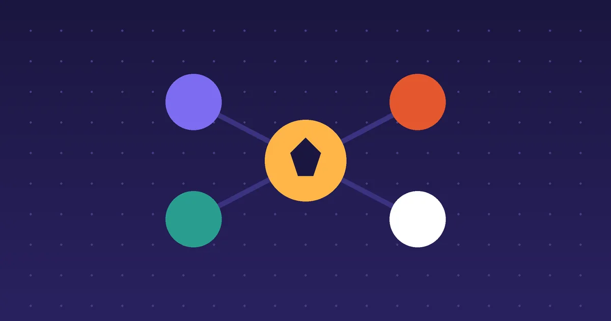 A central gold circle linked to four colored circles representing team members