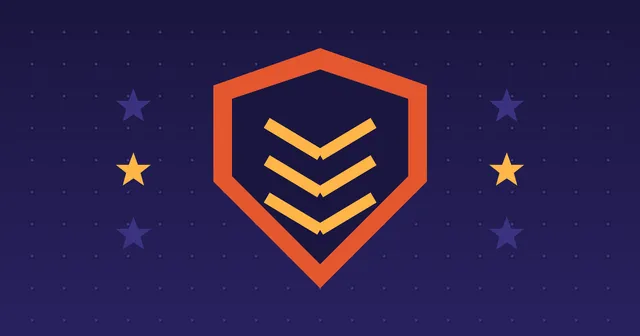 A red shield with gold chevrons between rows of stars